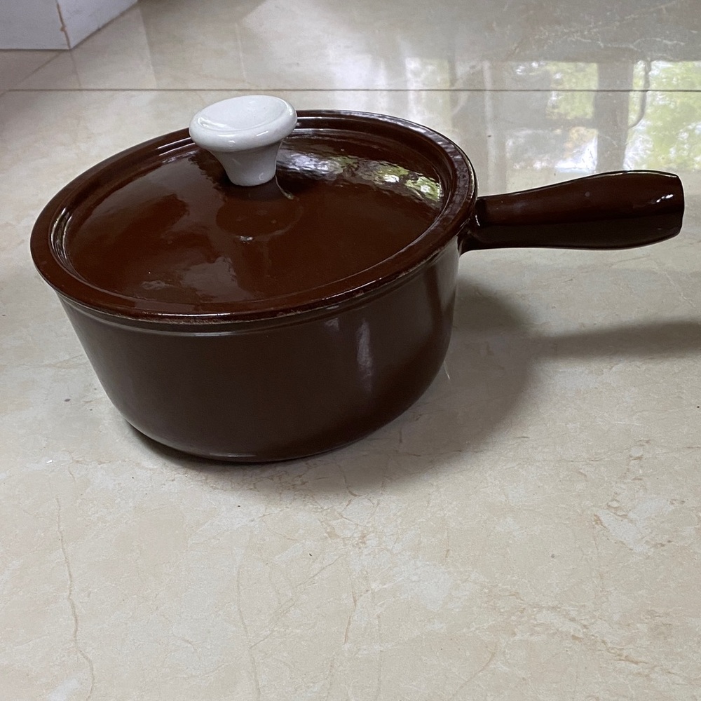 Vintage Descoware Brown Cast Iron Enamel Pot With Lid Belgium 18 FE